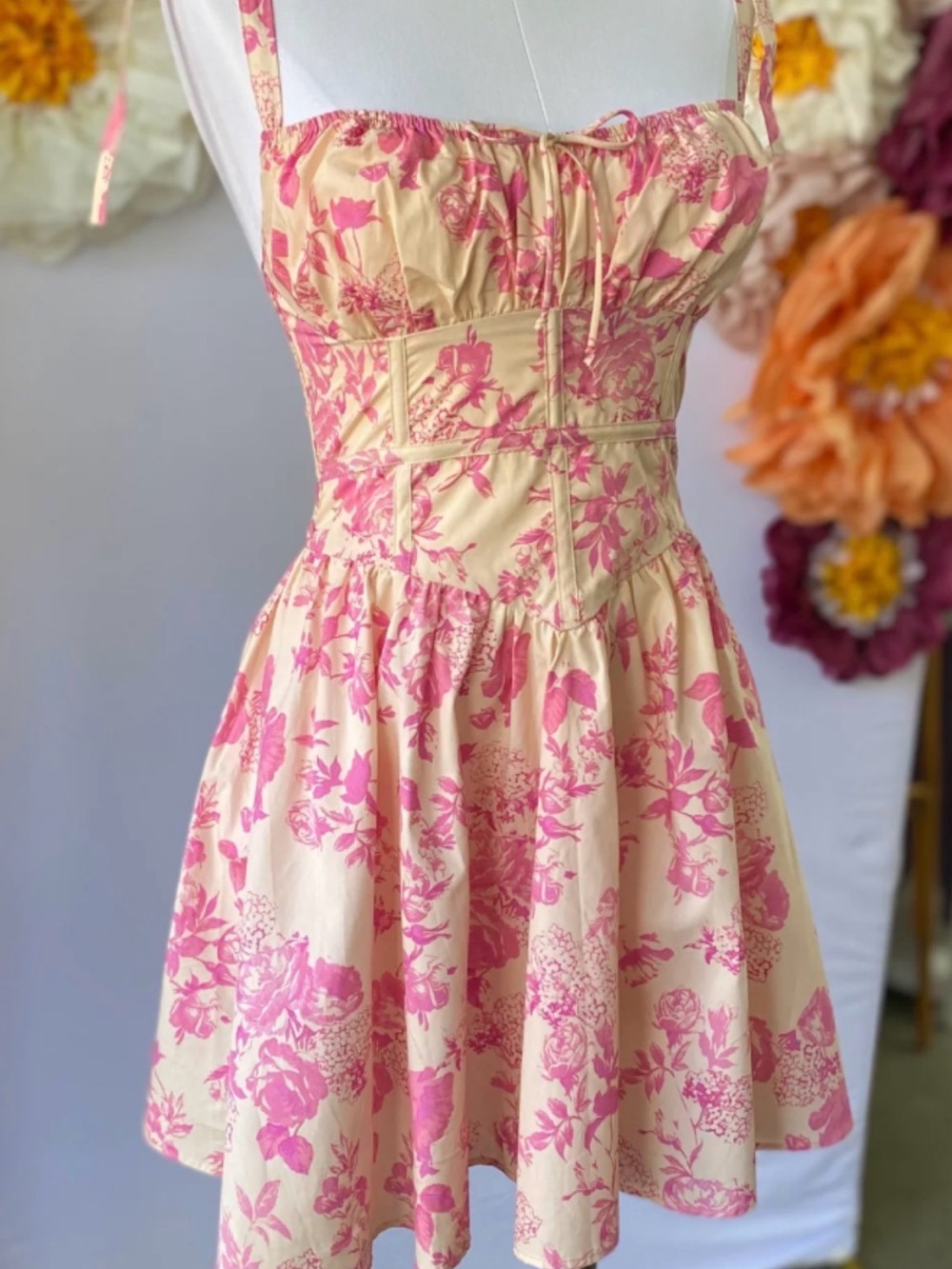 Olivaceous Pink Floral Tie-Shoulder Dress